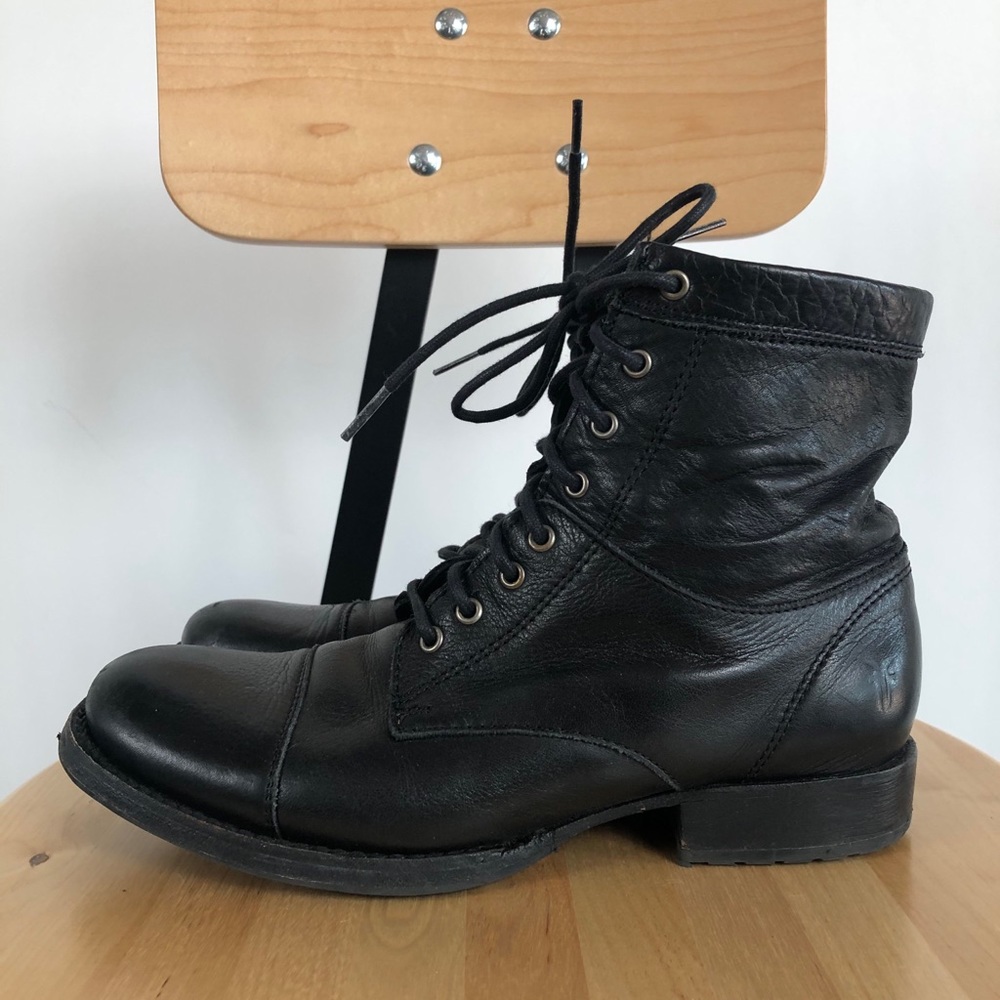Frye Black Leather Combat boots